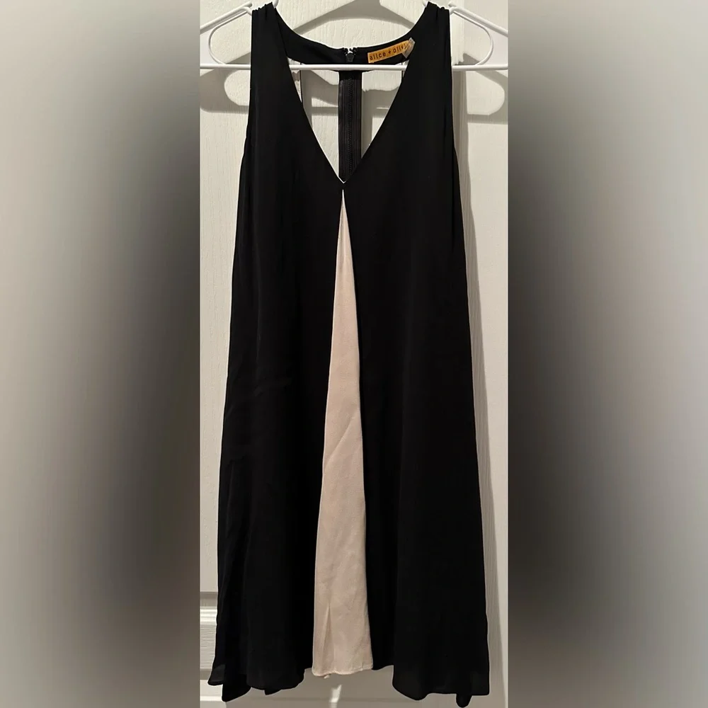 Alice + Olivia Rola Front Godet Leather T- Back Trapeze Dress